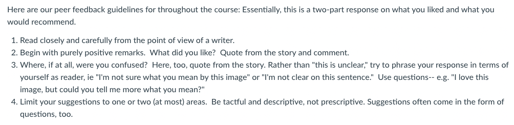 Excerpt from GOA’s Fiction Writing Course Peer Feedback Guidelines