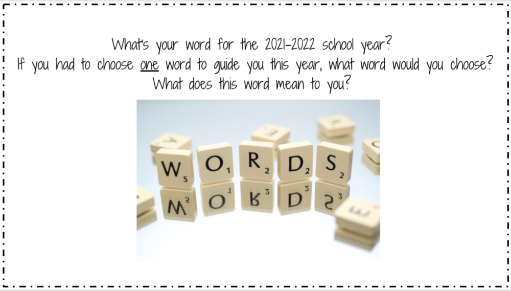 Classroom prompt for discussion - what is your word for the 2021-2022 school year?